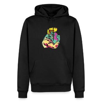 Retro-Stil 90er Jahre Cartoon Comic Superheld - Männer Premium Bio Hoodie - Schwarz - Vorne - Nico (187cm)