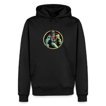 Retro-Stil 90er Jahre Cartoon Comic Superheld - Männer Premium Bio Hoodie - Schwarz - Vorne - Nico (187cm)