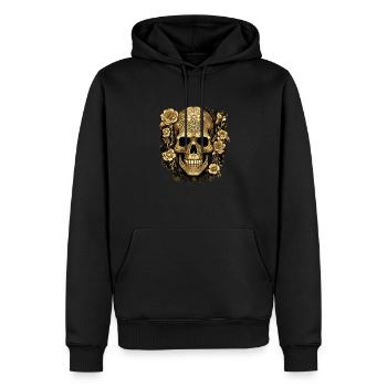 Design exclusif de crâne doré avec des roses - Sweat à capuche Premium bio Homme - noir - Devant - Nico (187cm)
