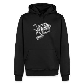 Angelrolle handgezeichnet - Männer Premium Bio Hoodie - Schwarz - Vorne - Nico (187cm)