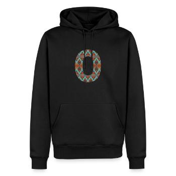Lettre O- design boho, monogramme coloré - Sweat à capuche Premium bio Homme - noir - Devant - Nico (187cm)