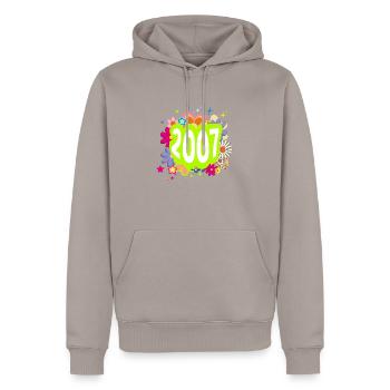 Jahr 2007 Jubiläum Floral Groovy - Männer Premium Bio Hoodie - Taupe - Vorne - Nico (187cm)