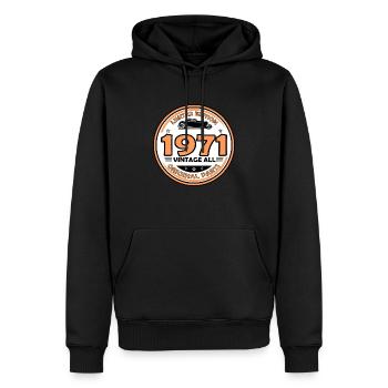 vintage 1971 - Sweat à capuche Premium bio Homme - noir - Devant - Nico (187cm)