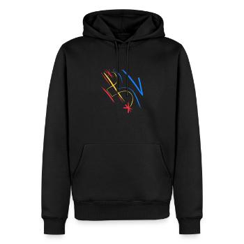 Blue, yellow, red color mixture - Men’s Premium Organic Hoodie - black - Front - Nico (187cm)