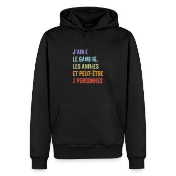 Humour jeux video homme Gamer Geek Anime Japonais - Sweat à capuche Premium bio Homme - noir - Devant - Nico (187cm)