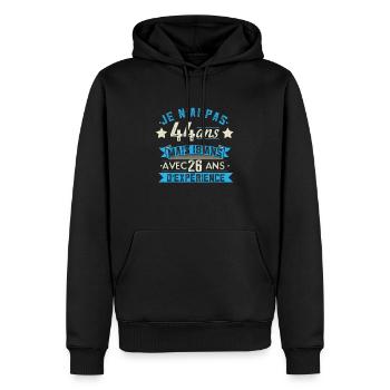 je n'ai pas 44 ans mais 18 ans 44 ans d'expérience - Sweat à capuche Premium bio Homme - noir - Devant - Nico (187cm)