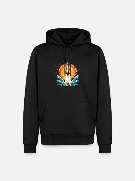 Rakete in den Weltraum. WEIT WEG VON ZU HAUSE - Männer Premium Bio Hoodie - Schwarz