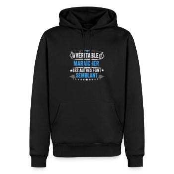 T-shirt Maraîcher idée cadeau Maraicher - Sweat à capuche Premium bio Homme - noir - Devant - Nico (187cm)