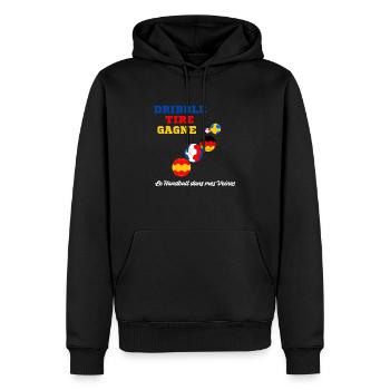 Handball Passion: Dribbeln, schießen, gewinnen! - Männer Premium Bio Hoodie - Schwarz - Vorne - Nico (187cm)