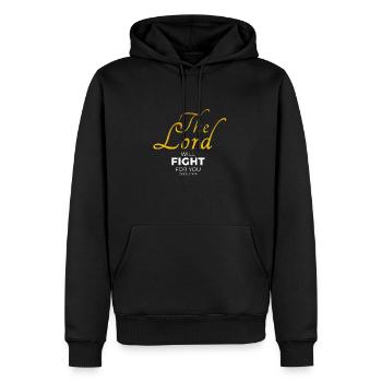 The Lord will fight for you - Men’s Premium Organic Hoodie - black - Front - Nico (187cm)