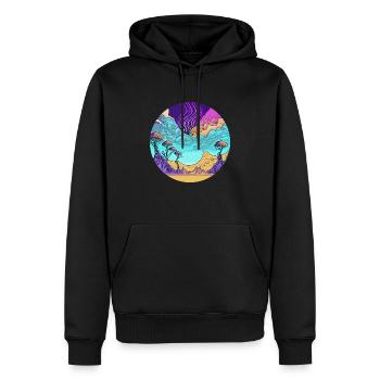Psychedelischer Himmel über Wüste und Tal - Männer Premium Bio Hoodie - Schwarz - Vorne - Nico (187cm)