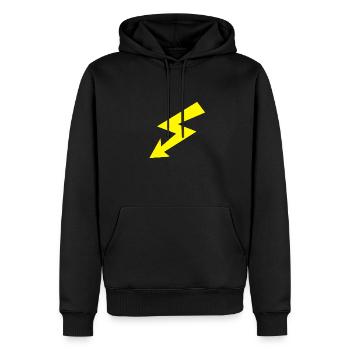 LOGO SCORPLUS jaune - Sweat à capuche Premium bio Homme - noir - Devant - Nico (187cm)