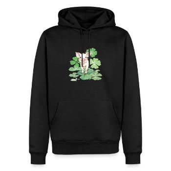 Glücksschwein auf Vierblättrigem Kleeblatt - Männer Premium Bio Hoodie - Schwarz - Vorne - Nico (187cm)