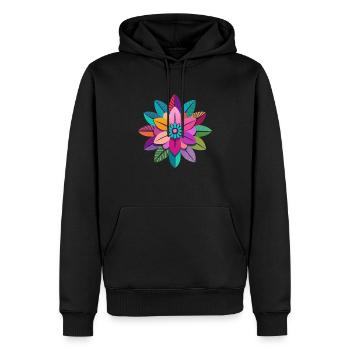 Buntes geometrisches Mandala-Blumenmuster - Männer Premium Bio Hoodie - Schwarz - Vorne - Nico (187cm)