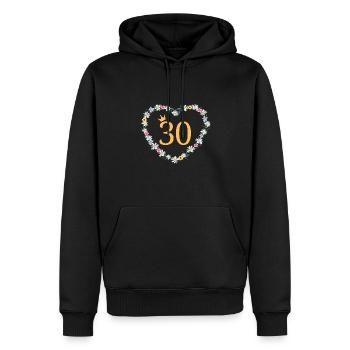 Numéro 30, fleurs coeur, personnalisable - Sweat à capuche Premium bio Homme - noir - Devant - Nico (187cm)