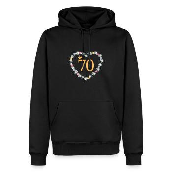 Zahl 70, Herz-Blumen, personalisierbar - Männer Premium Bio Hoodie - Schwarz - Vorne - Nico (187cm)