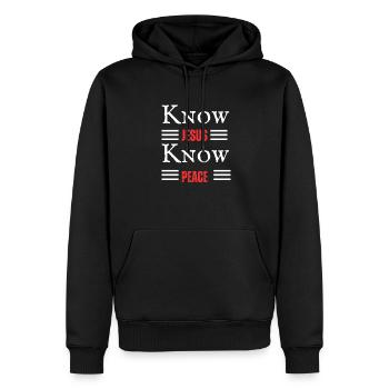 Know Jesus know peace - Men’s Premium Organic Hoodie - black - Front - Nico (187cm)