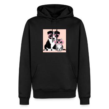 chat et chien dans des lunettes roses - Sweat à capuche Premium bio Homme - noir - Devant - Nico (187cm)