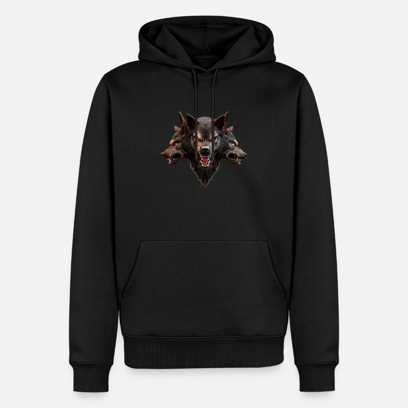 Loup Devil Heads Méchant Creepy Loup-Garou - Sweat à capuche Premium bio Homme - noir