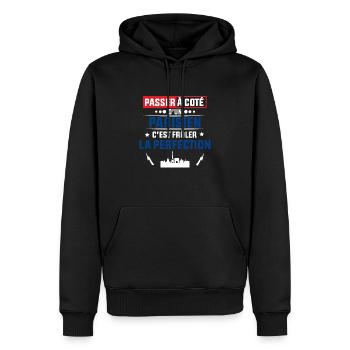 Idée cadeau pour un Parisien - Sweat à capuche Premium bio Homme - noir - Devant - Nico (187cm)