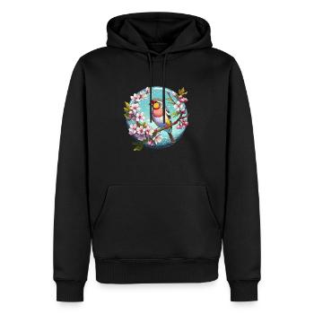 Pinson zébré sur une branche de cerisier en fleurs - Sweat à capuche Premium bio Homme - noir - Devant - Nico (187cm)