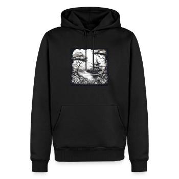 Japanische Schwarz-Weiß-Zeichnung (japanischer Druck) - Männer Premium Bio Hoodie - Schwarz - Vorne - Nico (187cm)