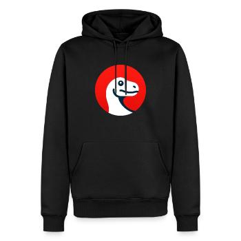 Baby dinosaur in red circle - Sweat à capuche Premium bio Homme - noir - Devant - Nico (187cm)