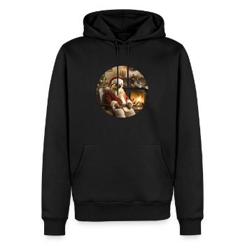 Weihnachtsmannfaultier vor Kamin - Männer Premium Bio Hoodie - Schwarz - Vorne - Nico (187cm)