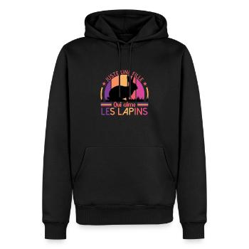 Juste Une Fille Qui Aime Les Lapins - Sweat à capuche Premium bio Homme - noir - Devant - Nico (187cm)