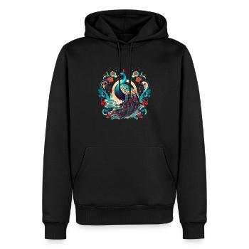Oiseau paon avec des éléments de floal - Sweat à capuche Premium bio Homme - noir - Devant - Nico (187cm)