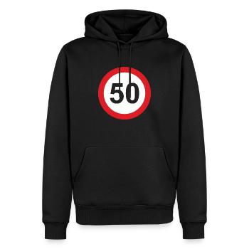 50er Schild - Männer Premium Bio Hoodie - Schwarz - Vorne - Nico (187cm)