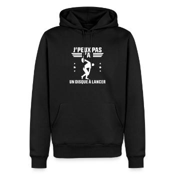 J'peux pas j'ai un Disque à Lancer - Sweat à capuche Premium bio Homme - noir - Devant - Nico (187cm)