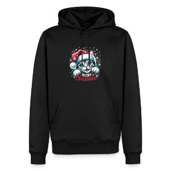 Weihnachtskatze im Schneegestöber - Männer Premium Bio Hoodie - Schwarz - Vorne - Nico (187cm)