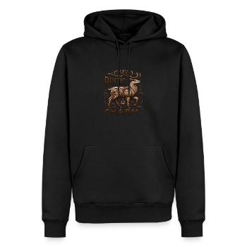 Rustic reindeer – wood carving design - Men’s Premium Organic Hoodie - black - Front - Nico (187cm)
