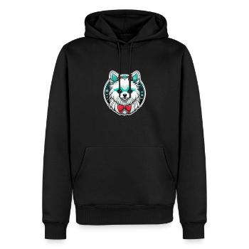 Illustration de Noël poméranien - Sweat à capuche Premium bio Homme - noir - Devant - Nico (187cm)