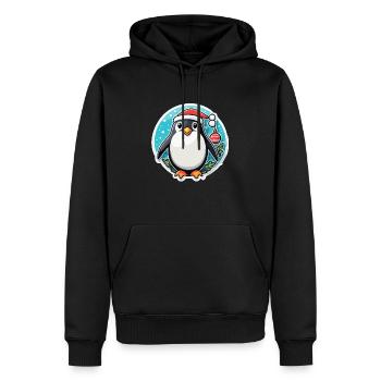 Illustration de Noël pingouin - Sweat à capuche Premium bio Homme - noir - Devant - Nico (187cm)
