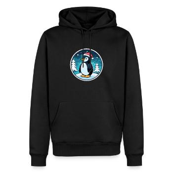 Illustration de Noël pingouin - Sweat à capuche Premium bio Homme - noir - Devant - Nico (187cm)