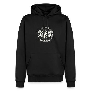 Zero Waste Hero - Männer Premium Bio Hoodie - Schwarz - Vorne - Nico (187cm)