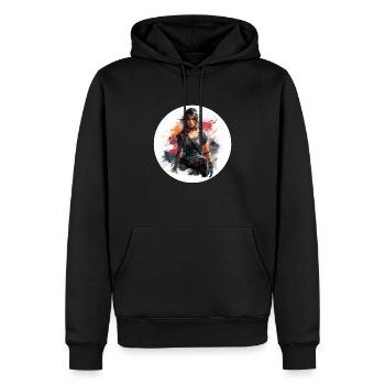 Entschlossene Erforscherin - Männer Premium Bio Hoodie - Schwarz - Vorne - Nico (187cm)