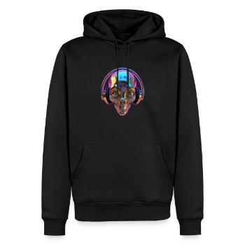 Chromatischer Alien-Kopf mit Kopfhörern - Männer Premium Bio Hoodie - Schwarz - Vorne - Nico (187cm)