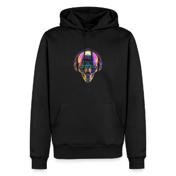 Chromatischer Alien-Kopf mit Kopfhörern - Männer Premium Bio Hoodie - Schwarz - Vorne - Nico (187cm)