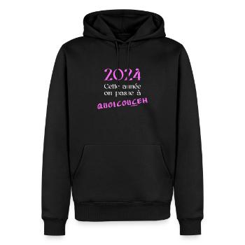 Quoicouceh clair - Sweat à capuche Premium bio Homme - noir - Devant - Nico (187cm)