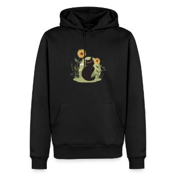 Chat de jardin avec tournesols - Sweat à capuche Premium bio Homme - noir - Devant - Nico (187cm)