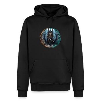Guerrier celte - magicien à l'épée - rune celte - Sweat à capuche Premium bio Homme - noir - Devant - Nico (187cm)