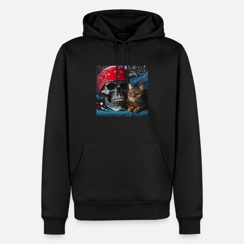 Tête de mort et un chat - Sweat à capuche Premium bio Homme - noir