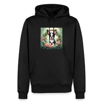 Cute Kawaii Baby Boston Terrier Floral - Men’s Premium Organic Hoodie - black - Front - Nico (187cm)