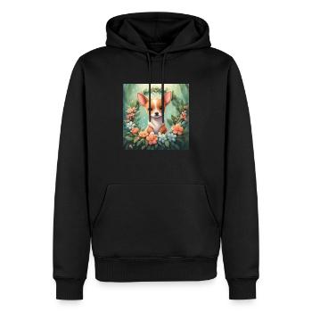 Cute Kawaii Baby Dog Floral - Men’s Premium Organic Hoodie - black - Front - Nico (187cm)