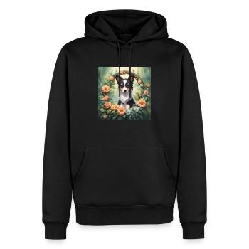 Cute Kawaii Baby Border Collie Floral - Men’s Premium Organic Hoodie - black - Front - Nico (187cm)