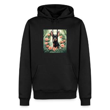 Niedlicher Kawaii Baby Dobermann Blumen - Männer Premium Bio Hoodie - Schwarz - Vorne - Nico (187cm)