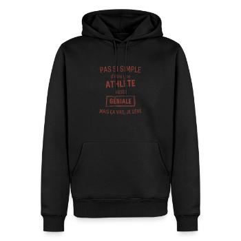 Athlète GÉNIALE rouge brunâtre foncé - Sweat à capuche Premium bio Homme - noir - Devant - Nico (187cm)